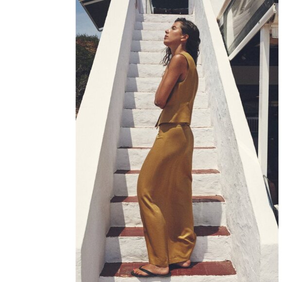 ZARA LINEN TOFFEE TAUPE MAXI SKIRT - Picture 7 of 13